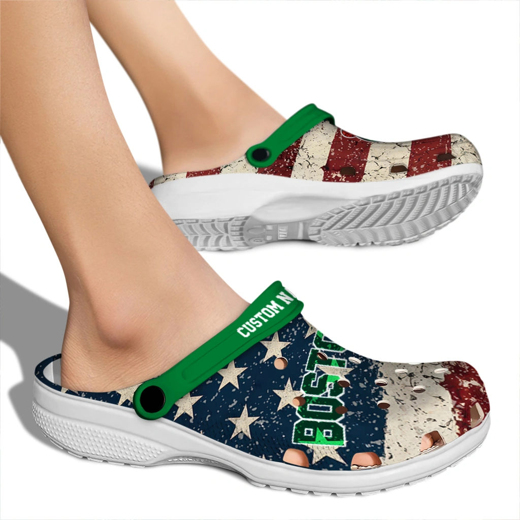boston-celtics-clog-personalized-distressed-stripes-green-red-blue-fashion-forward.webp