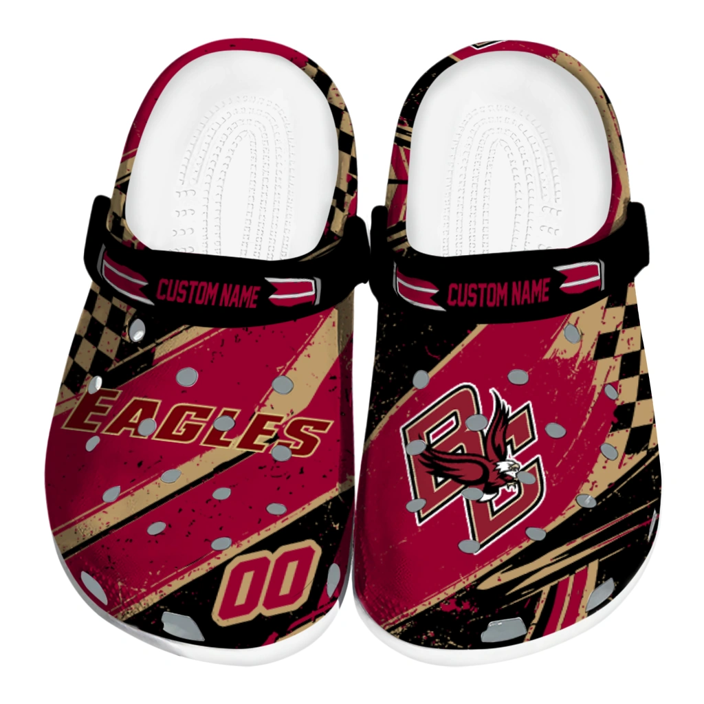 Boston College Eagles Clogs - Customized Circuit Geometry Maroon Black 1 boston college eagles clog customized checkered streaks maroon black best selling 1