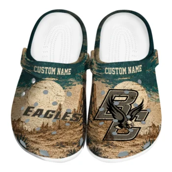 Boston College Eagles Clogs - Customized Cracked Landscape Fir Green Beige