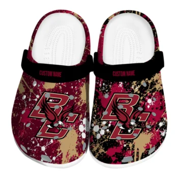 Boston College Eagles Clogs - Personalized Splatter Splash Maroon Black
