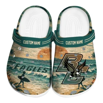 Boston College Eagles Clogs - Personalized Wave Scene Fir Green