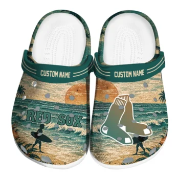 Boston Red Sox Clogs - Custom Wave Scene Fir Green