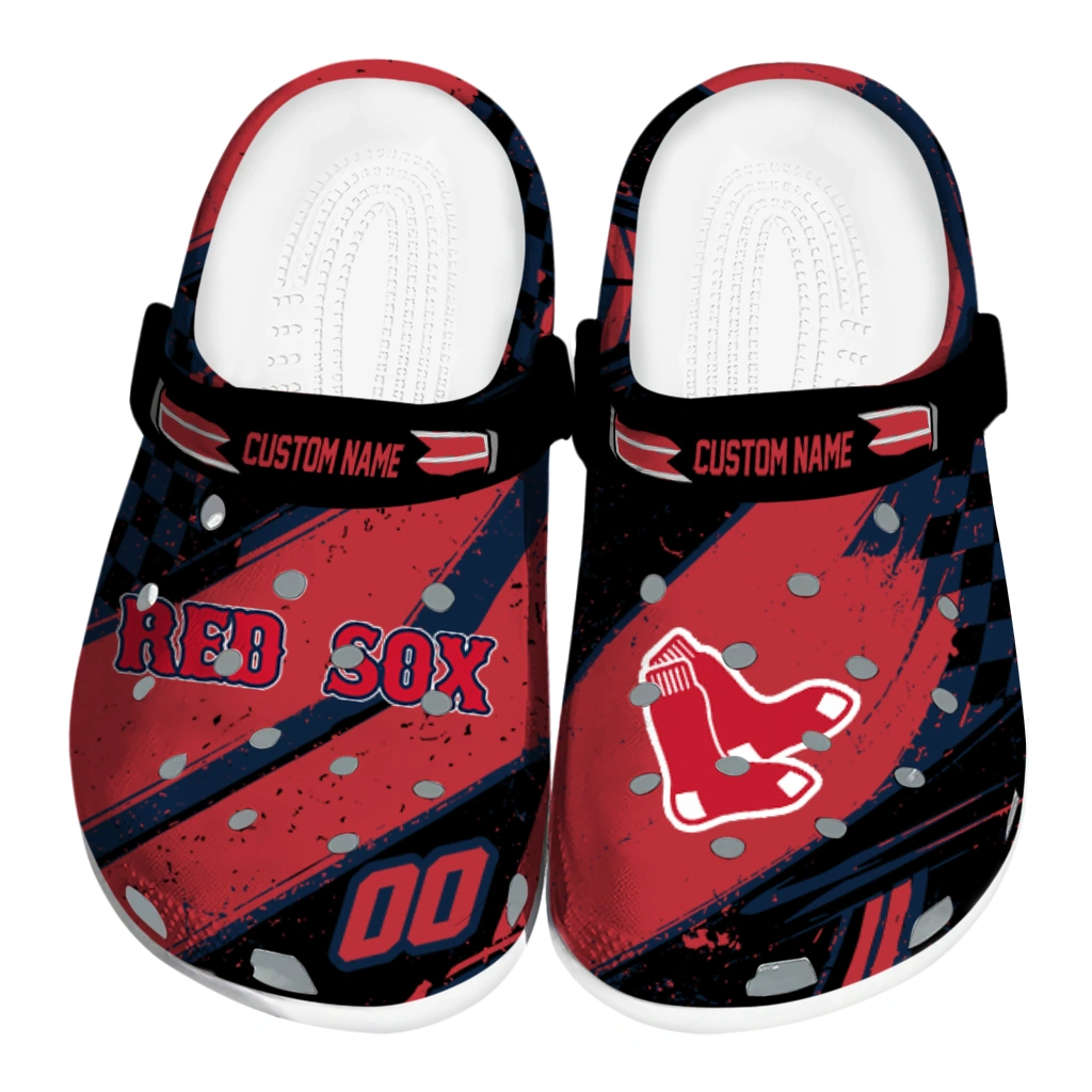 Boston Red Sox Clogs - Personalized Circuit Geometry Red Black 1 boston red sox clog personalized checkered streaks red black best selling 2
