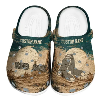 Boston Red Sox Clogs - Personalized Cracked Landscape Fir Green Beige