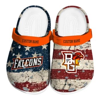 Bowling Green Falcons Clogs - Personalized Distressed Stripes Orange Red Blue