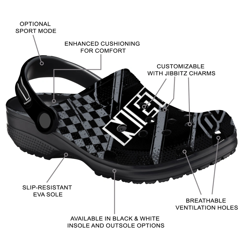 Brooklyn Nets Clogs - Personalized Checkered Streaks Black 5