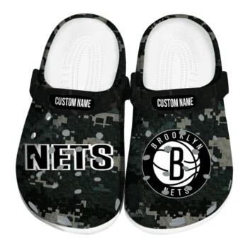 Brooklyn Nets Clogs - Custom Digital Camo Black