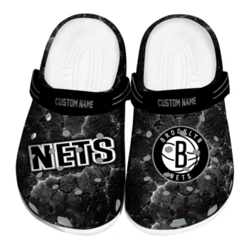 Brooklyn Nets Clogs - Customized Cracked Energy Black
