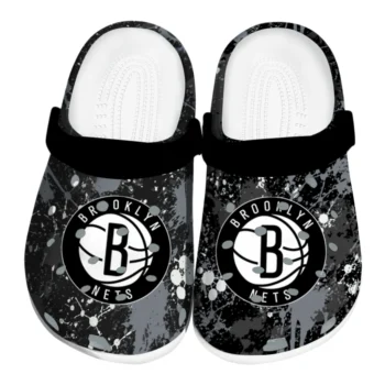 Brooklyn Nets Clogs - Customized Splatter Splash Black