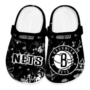 Brooklyn Nets Clogs - Personalized Graffiti Burst Black