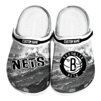 Brooklyn Nets Clogs - Personalized Wave Swirl Black White