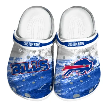 Buffalo Bills Clogs - Customized Wave Swirl Blue White