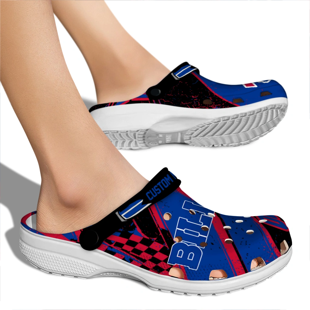 Buffalo Bills Clogs - Customized Checkered Streaks Blue Black 2