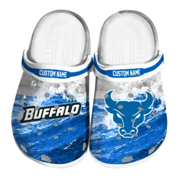 Buffalo Bulls Clogs - Custom Wave Swirl Royal Blue White