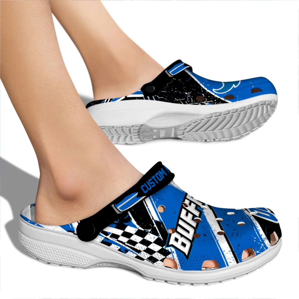 Buffalo Bulls Clogs - Custom Checkered Streaks Royal Blue Black 2