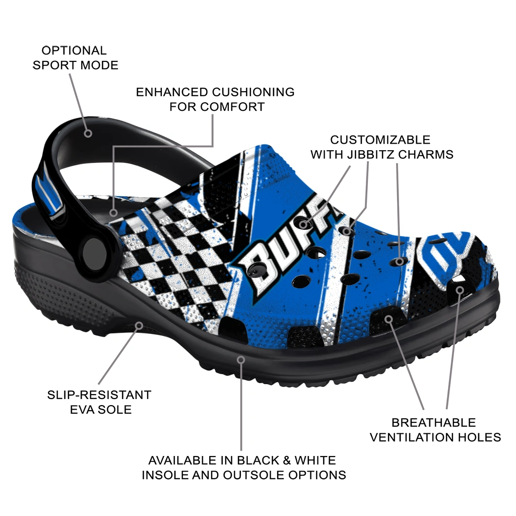 Buffalo Bulls Clogs - Custom Checkered Streaks Royal Blue Black 5