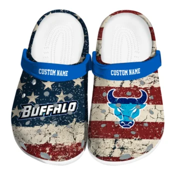 Buffalo Bulls Clogs - Customized Distressed Stripes Royal Blue Red Blue