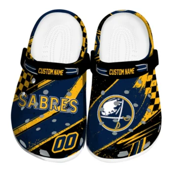 Buffalo Sabres Clogs - Custom Checkered Streaks Navy Blue Black