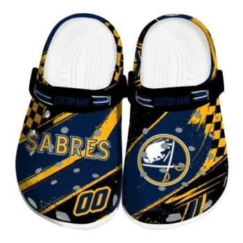Buffalo Sabres Clogs - Custom Checkered Streaks Navy Blue Black