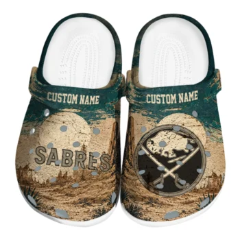 Buffalo Sabres Clogs - Customized Cracked Landscape Fir Green Beige