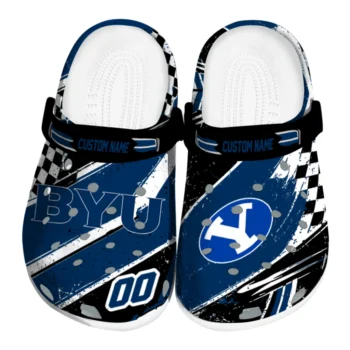 BYU Cougars Clogs - Personalized Checkered Streaks Blue Black