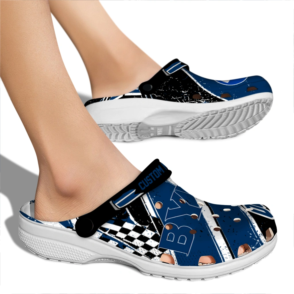 BYU Cougars Clogs - Personalized Checkered Streaks Blue Black 2