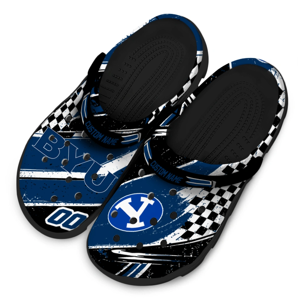 BYU Cougars Clogs - Personalized Checkered Streaks Blue Black 4