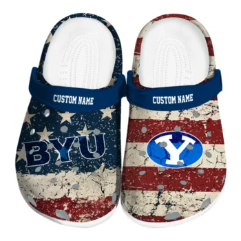 BYU Cougars Clogs - Custom Distressed Stripes Blue Red Blue