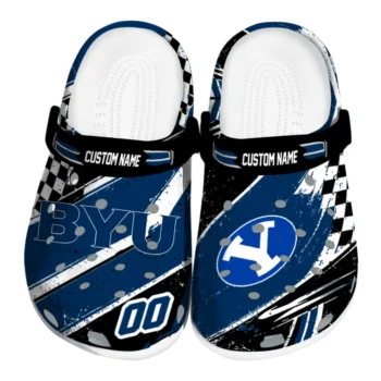 BYU Cougars Clogs - Personalized Checkered Streaks Blue Black