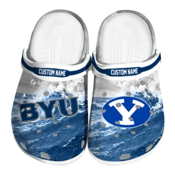 BYU Cougars Clogs - Personalized Wave Swirl Blue White