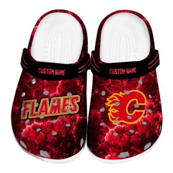 Calgary Flames Clogs - Custom Cracked Energy Red Black