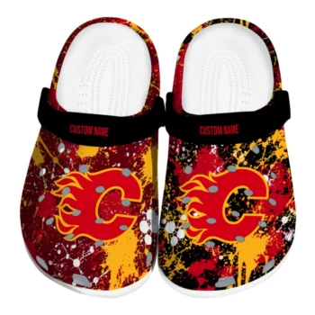 Calgary Flames Clogs - Custom Splatter Splash Red Black
