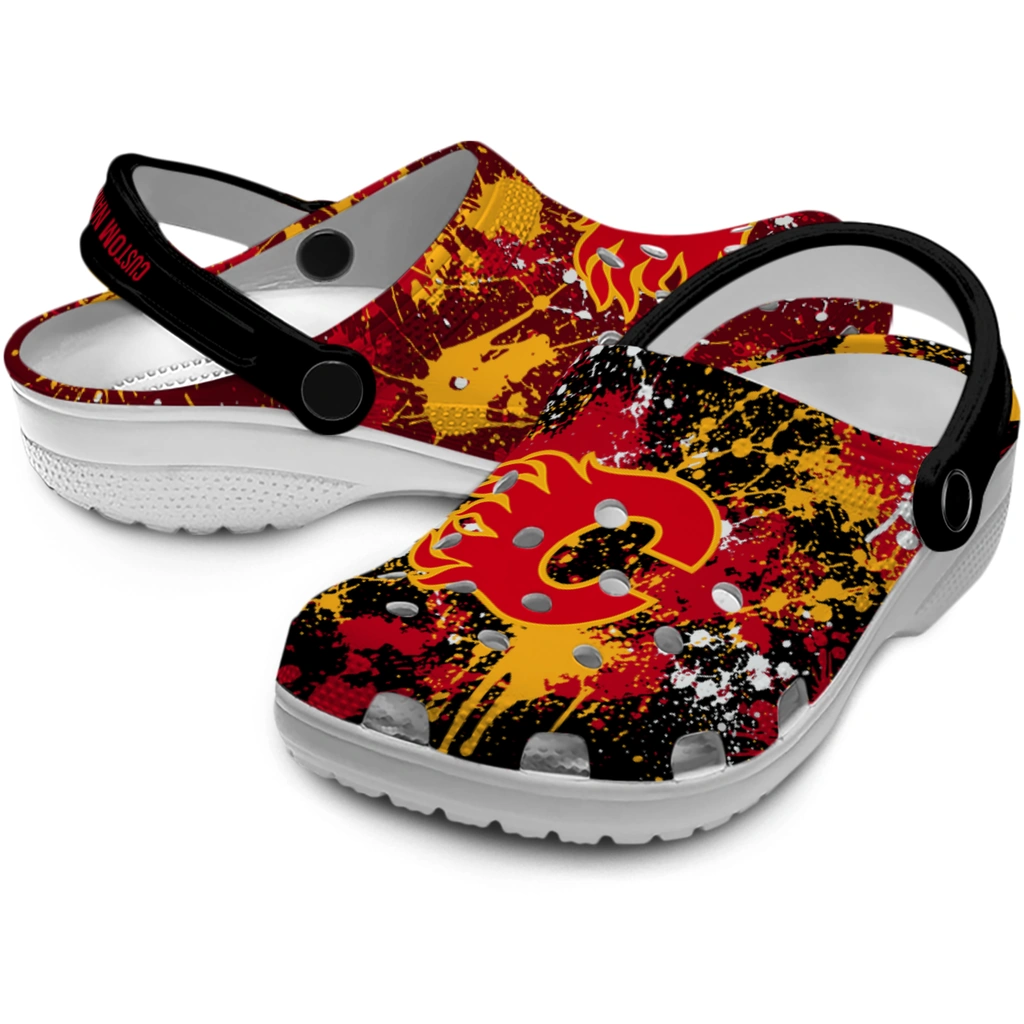 calgary-flames-clog-custom-splatter-splash-red-black-high-quality.webp