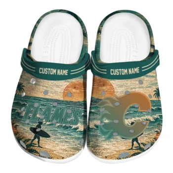 Calgary Flames Clogs - Custom Wave Scene Fir Green