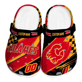 Calgary Flames Clogs - Customized Checkered Streaks Red Black