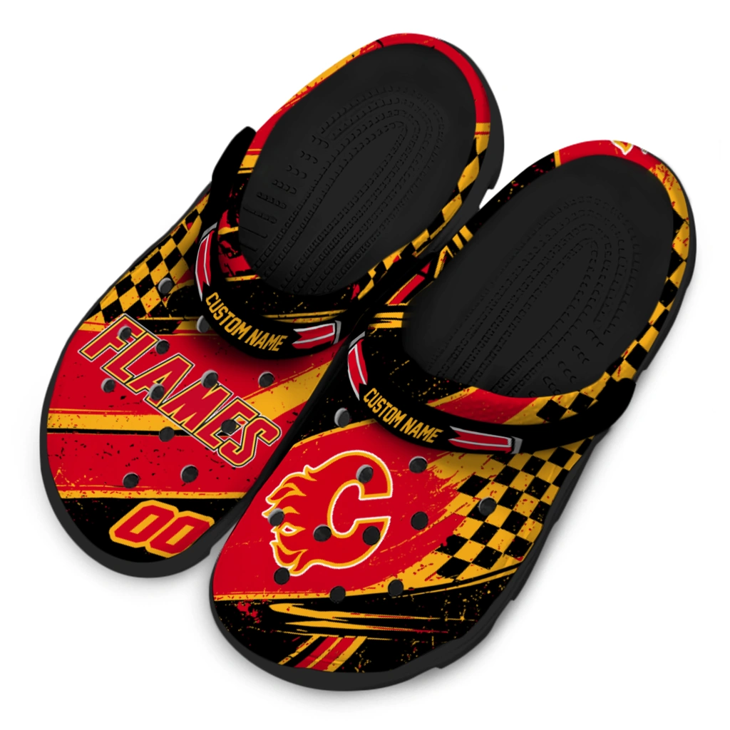 calgary-flames-clog-customized-checkered-streaks-red-black-latest-model.webp