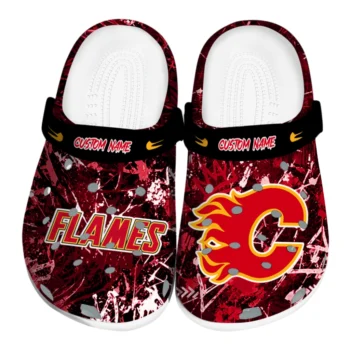 Calgary Flames Clogs - Customized Graffiti Burst Red Black