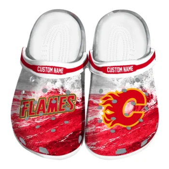 Calgary Flames Clogs - Customized Wave Swirl Red White