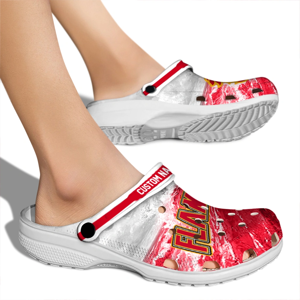 calgary-flames-clog-customized-wave-swirl-red-white-fashion-forward.webp