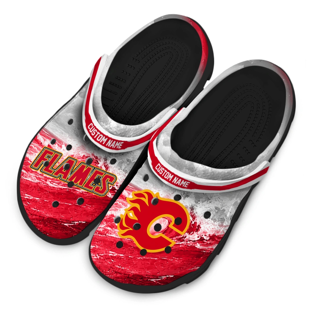 calgary-flames-clog-customized-wave-swirl-red-white-latest-model.webp