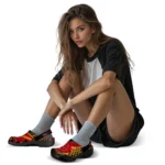 Calgary Flames Clogs – Customized Checkered Streaks Red Black 1