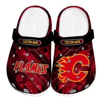 Calgary Flames Clogs - Personalized Circuit Geometry Red Black
