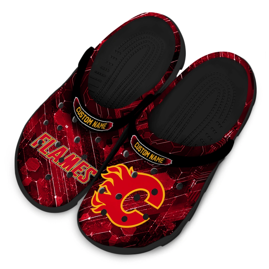 calgary-flames-clog-personalized-circuit-geometry-red-black-latest-model.webp