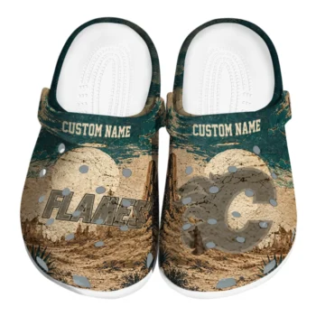 Calgary Flames Clogs - Personalized Cracked Landscape Fir Green Beige