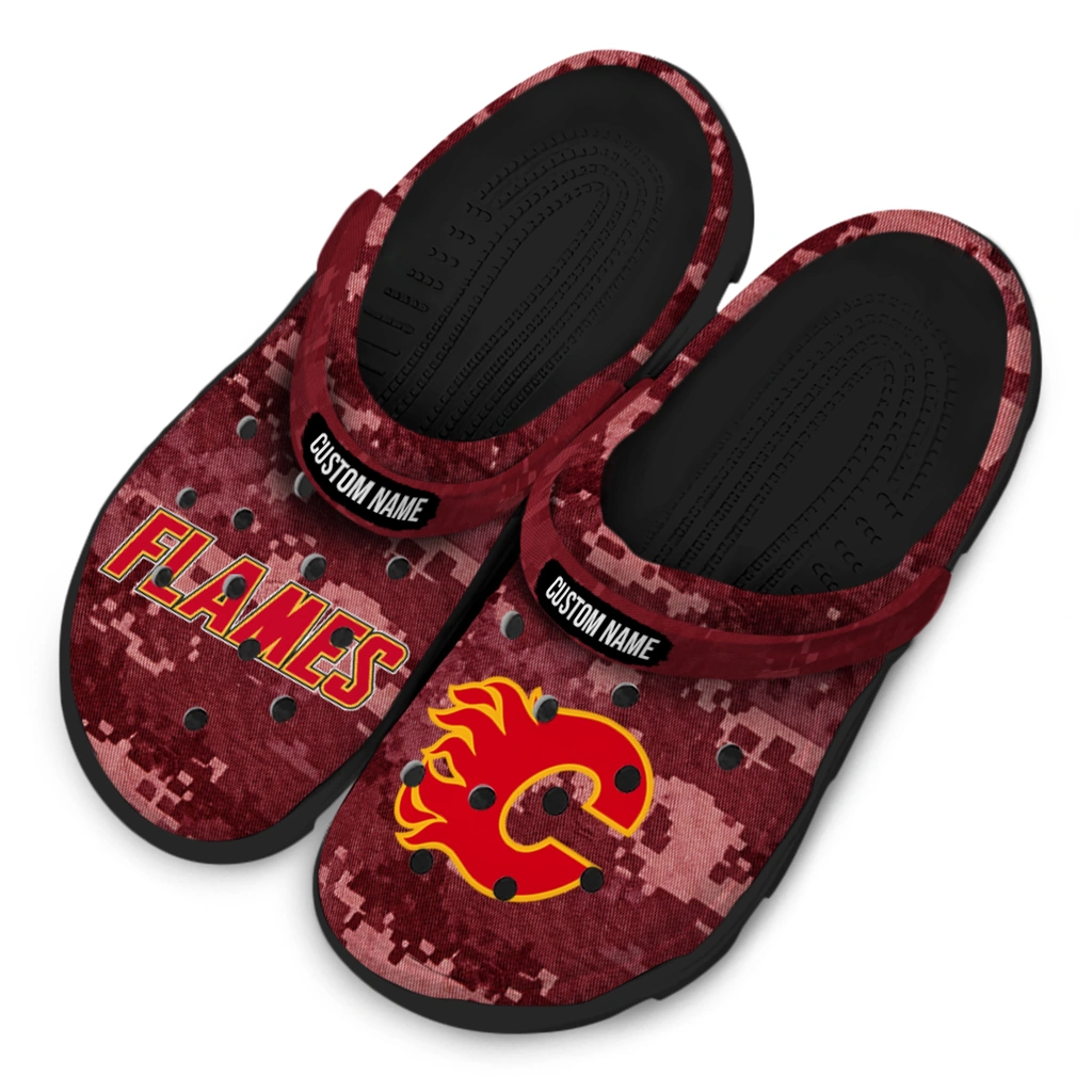 calgary-flames-clog-personalized-digital-camo-red-latest-model.webp