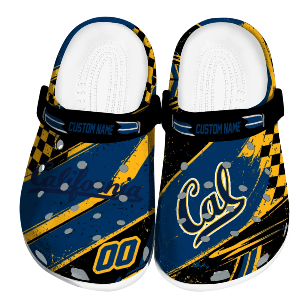 California Golden Bears Clogs - Custom Checkered Streaks Blue Black 1 california golden bears clog customized checkered streaks blue black best selling