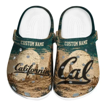 California Golden Bears Clogs - Customized Cracked Landscape Fir Green Beige