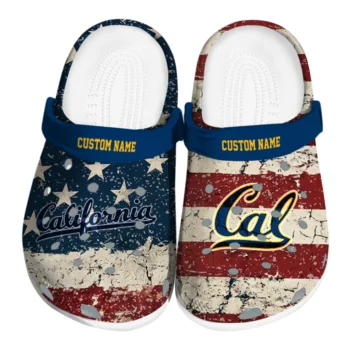 California Golden Bears Clogs - Customized Distressed Stripes Blue Red Blue
