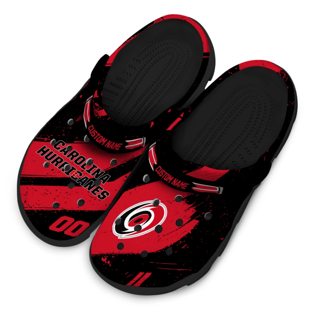 Carolina Hurricanes Clogs - Personalized Checkered Streaks Red Black 4