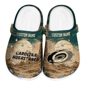 Carolina Hurricanes Clogs - Custom Cracked Landscape Fir Green Beige
